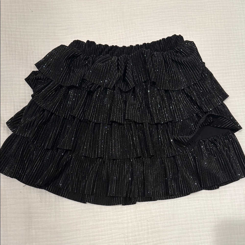 Zara Girls Black Sparkle Tiered Ruffle Skirt